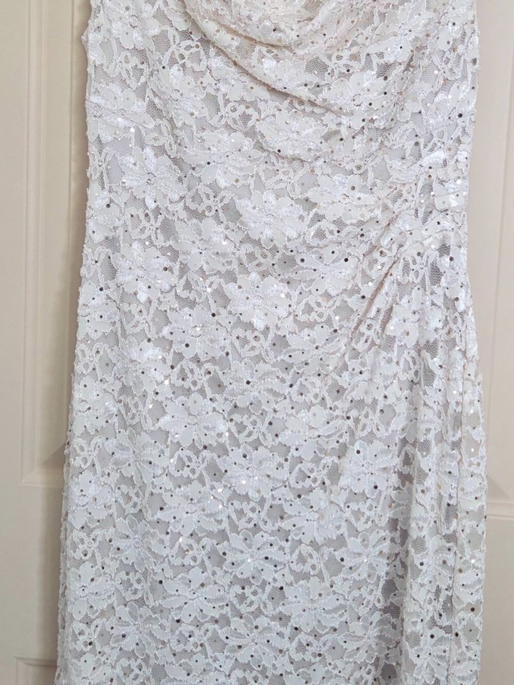 Connected Apparel Cream Lace Sequined Sheath Midi Dress Sz 10 - Picture 3 of 6